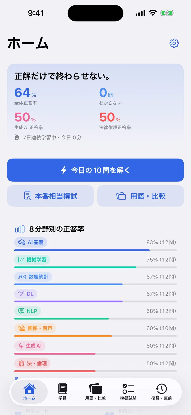 G検定ドリルのホーム画面